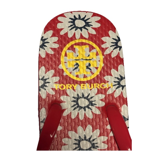 Tory Burch Women's Red Nantucket Daisy Floral Flip Flops Size 8 - Picture 6 of 11